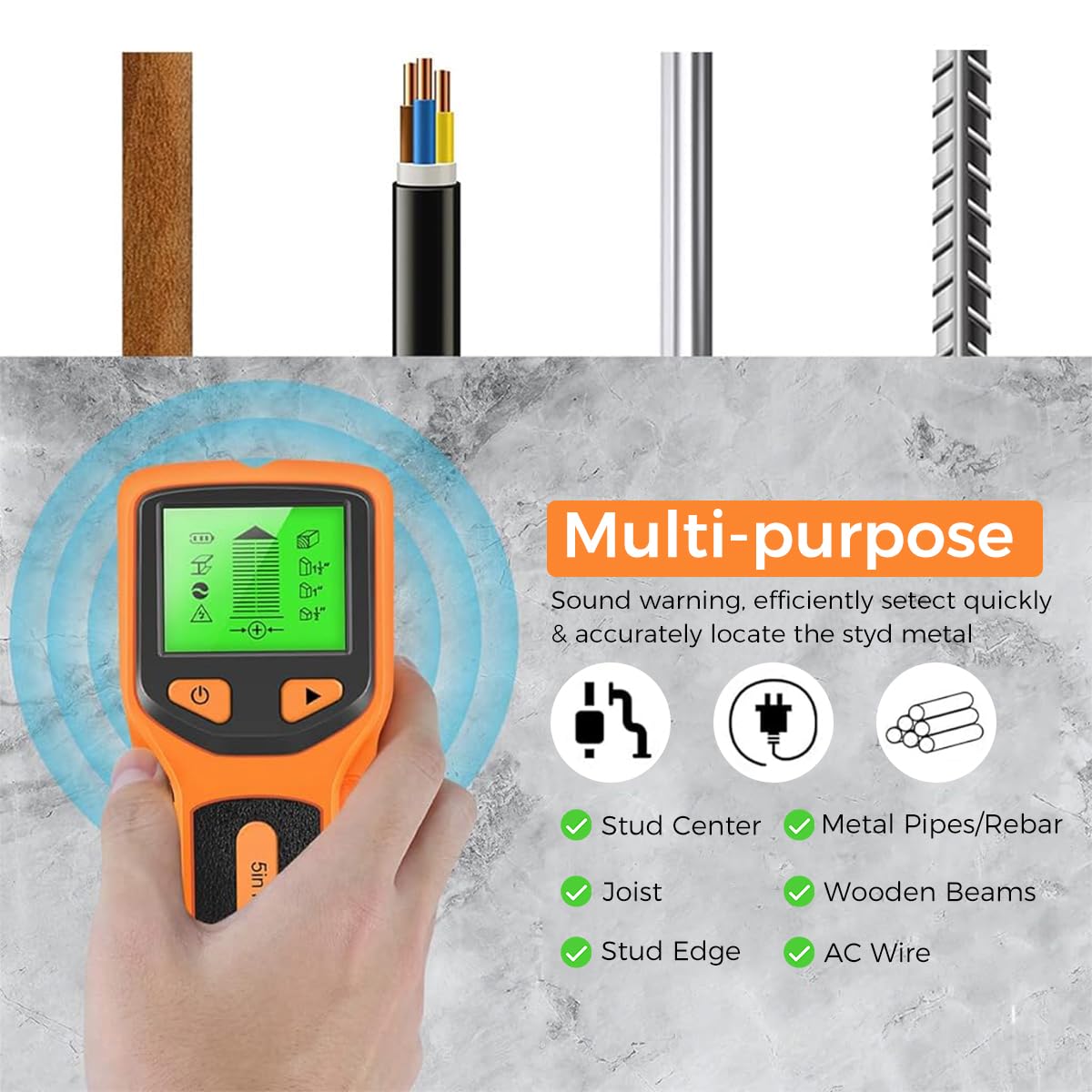 Serplex Stud Finder Wall Scanner with 5 Detection Modes, High Precision, Auto Calibration, LCD Display, Ideal for Detecting Wood, Metal, AC Wires for Home Renovation and DIY Projects Serplex Stud Finder Wall Scanner with 5 Detection Modes, High Precision, Auto Calibration, LCD Display, Ideal for Detecting Wood, Metal, AC Wires for Home Renovation and DIY Projects